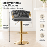 Afmetingen en productspecificaties van velvet barkrukken