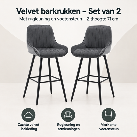 Overzicht van velvet barkrukken met de belangrijkste productvoordelen