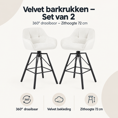 Overzicht van velvet barkrukken met de belangrijkste productvoordelen