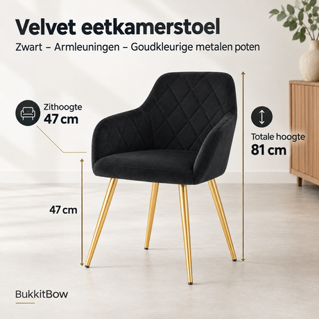 Afmetingen en productspecificaties van velvet eetkamerstoel