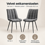Overzicht van velvet eetkamerstoelen met de belangrijkste productvoordelen