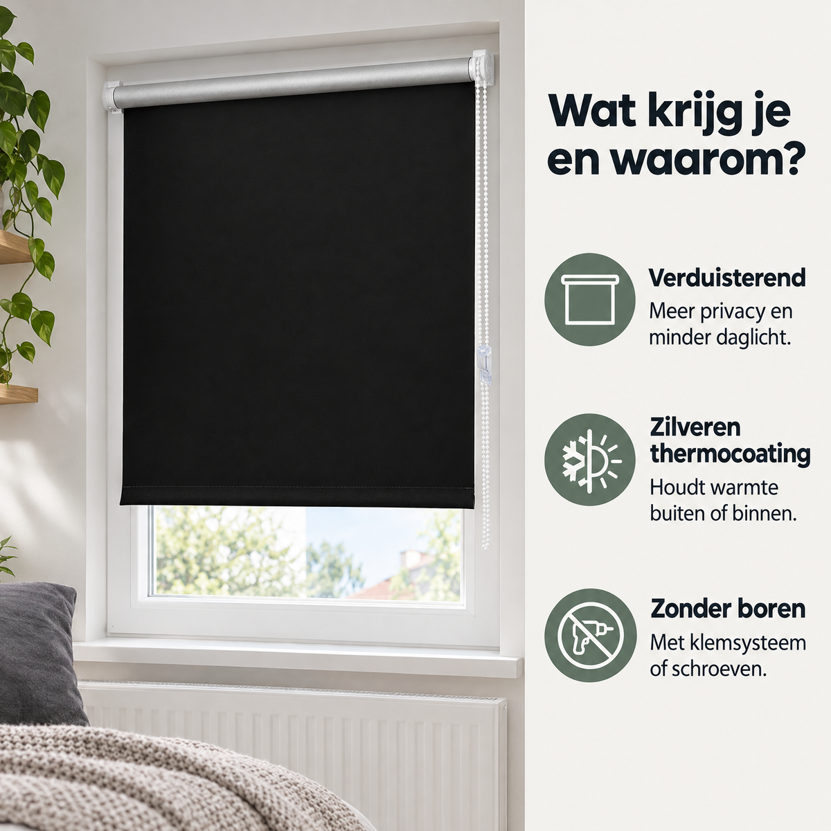 Praktische toepassing en keuzehulp voor verduisterend rolgordijn zonder boren
