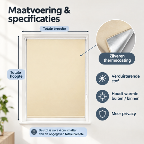 Verduisterend rolgordijn zonder boren met zilveren thermocoating van BukkitBow, ideaal voor lichte en temperatuurcontrole.
