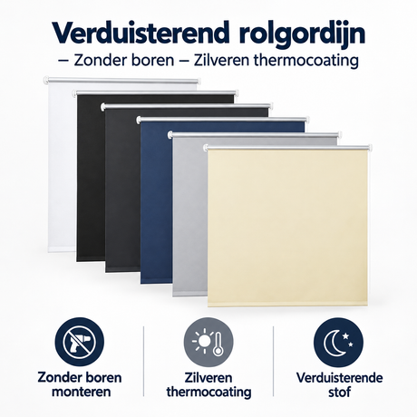 Verduisterend rolgordijn van BukkitBow met zilveren thermocoating, zonder boren, geschikt voor verduistering en warmte-isolatie.