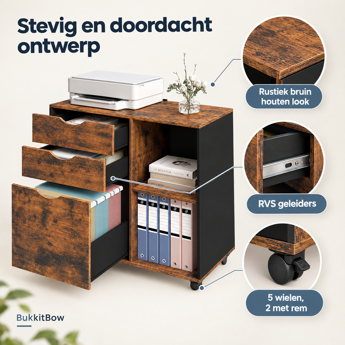 Detail van materiaal en afwerking van verrijdbare archiefkast