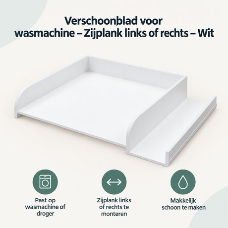 Wit verschoonblad voor wasmachine, zijplank links of rechts, BukkitBow, schoonmaakopzetstuk voor wasmachine.
