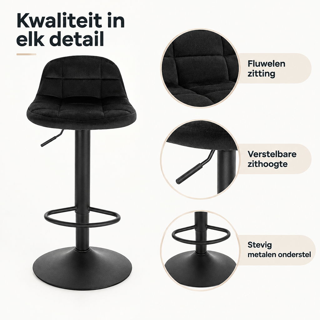 Detail van materiaal en afwerking van verstelbare barkruk