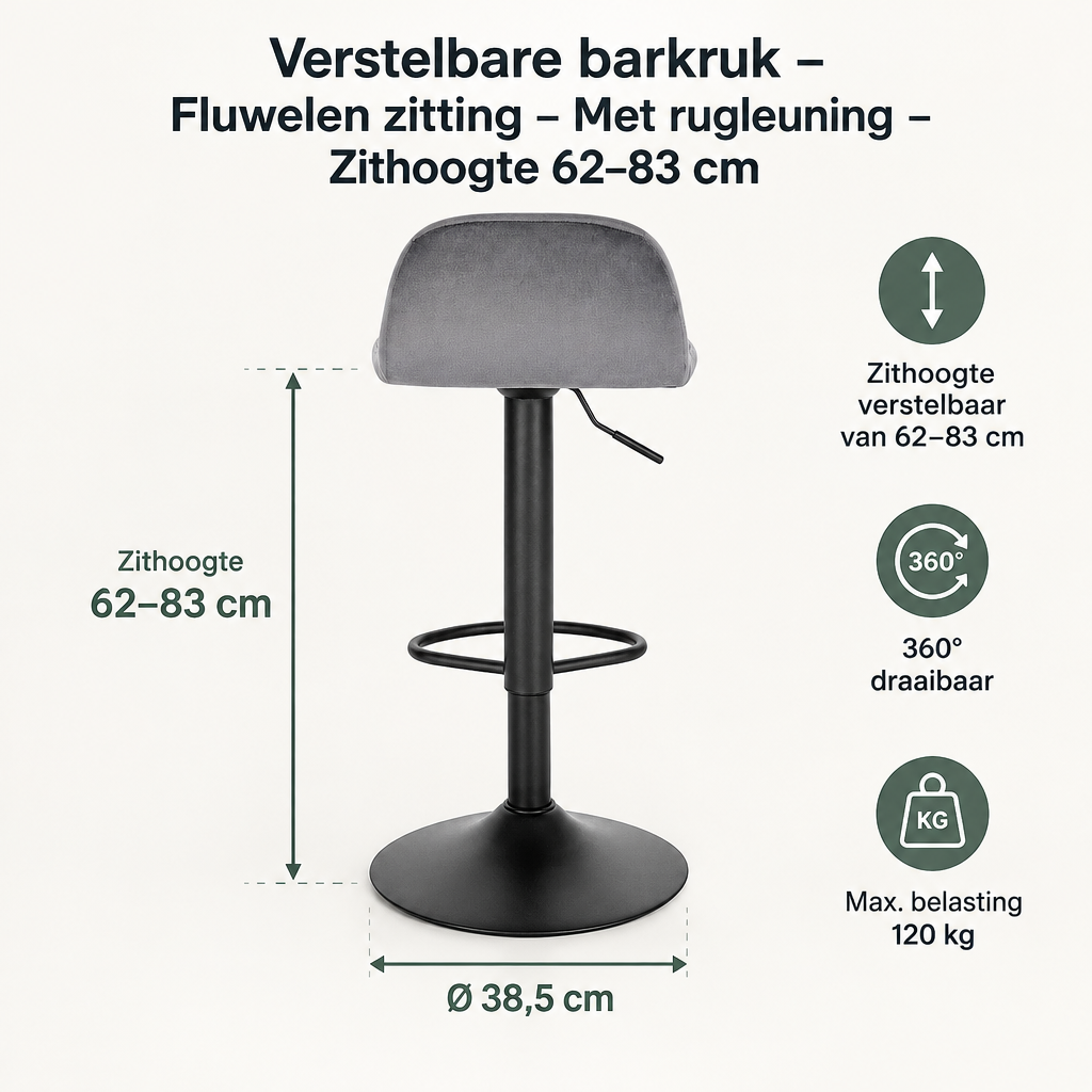 Afmetingen en productspecificaties van verstelbare barkruk