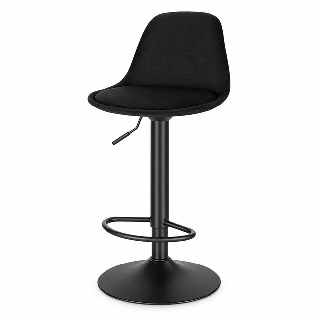 Verstelbare barkruk met rugleuning van BukkitBow, 360° draaibaar, zithoogte van 62-83,5 cm, modern en comfortabel ontworpen.