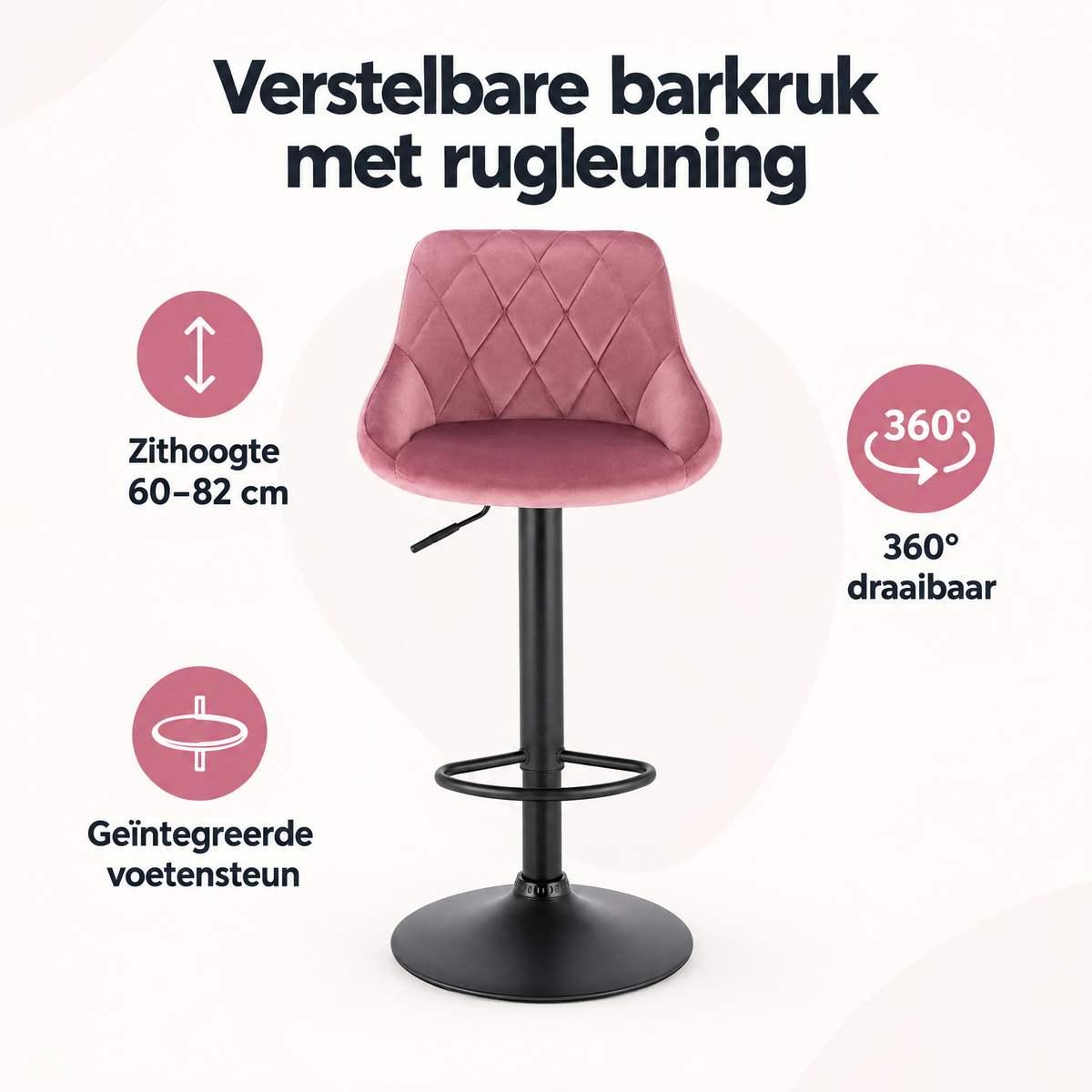 Overzicht van verstelbare barkruk met rugleuning met de belangrijkste productvoordelen