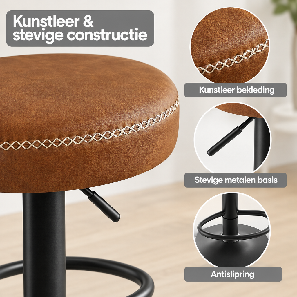Detail van materiaal en afwerking van verstelbare barkrukken set van 2