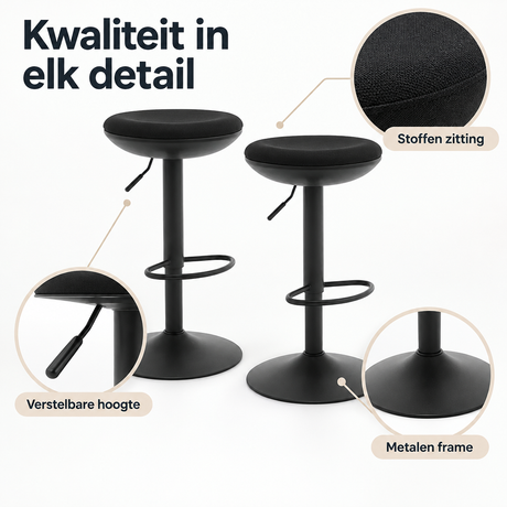 Detail van materiaal en afwerking van verstelbare barkrukken set van 2