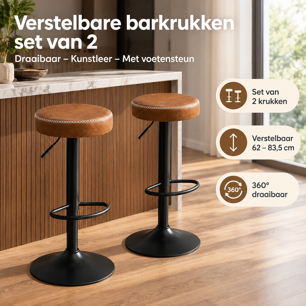 Praktische toepassing en keuzehulp voor verstelbare barkrukken set van 2