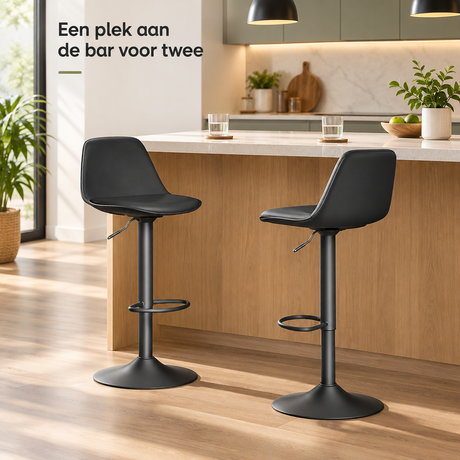 Set van 2 verstelbare barkrukken van BukkitBow, draaibaar met rugleuning, geschikt voor bar of keuken.