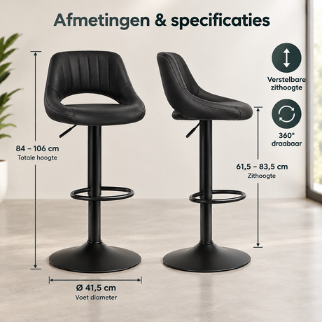 Set van 2 verstelbare barkrukken van BukkitBow met rugleuning, zithoogte 61,5-83,5 cm, geschikt voor eetkamer of bar.