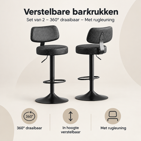 Overzicht van verstelbare barkrukken set van 2 met de belangrijkste productvoordelen