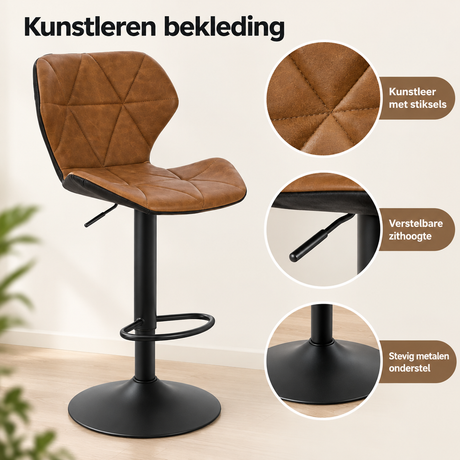 Set van 4 verstelbare barkrukken met rugleuning, zithoogte 59-81 cm, van BukkitBow, geschikt voor eetkamer of bar.