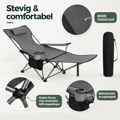 Detail van materiaal en afwerking van verstelbare campingstoel