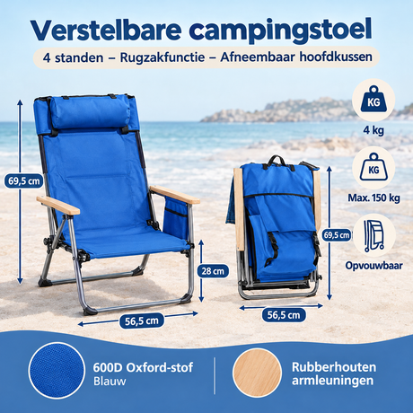 Afmetingen en productspecificaties van verstelbare campingstoel