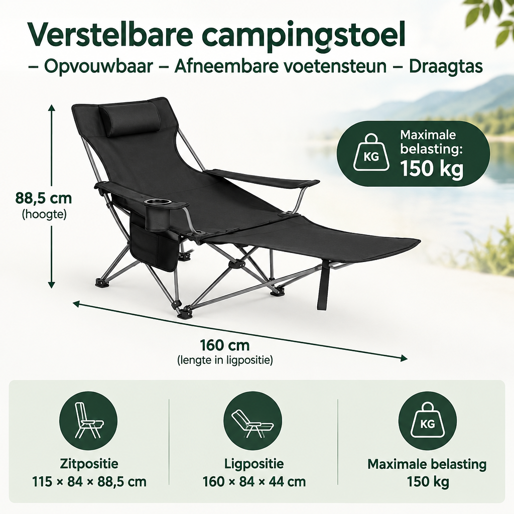 Afmetingen en productspecificaties van verstelbare campingstoel