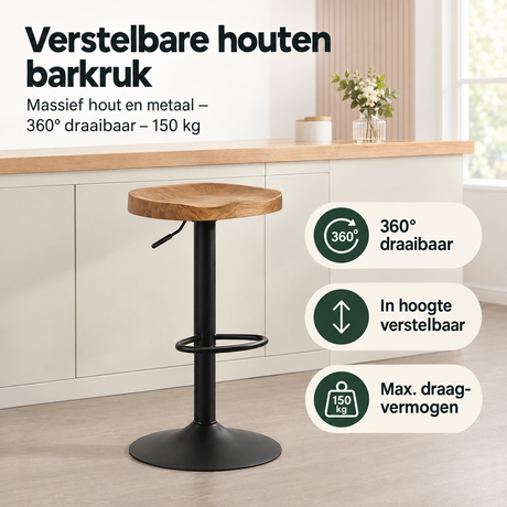 Praktische toepassing en keuzehulp voor verstelbare houten barkruk