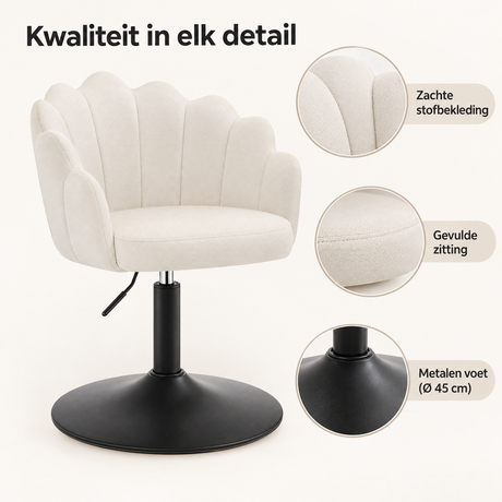 Detail van materiaal en afwerking van verstelbare kaptafelstoel