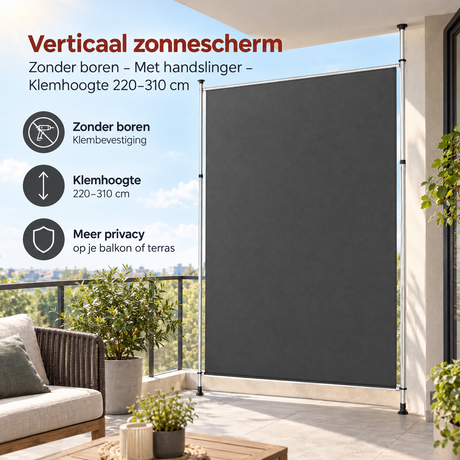 Praktische toepassing en keuzehulp voor verticaal zonnescherm zonder boren