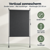 Overzicht van verticaal zonnescherm zonder boren met de belangrijkste productvoordelen