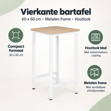 Overzicht van vierkante bartafel met de belangrijkste productvoordelen