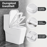 Detail van materiaal en afwerking van vierkante toiletbril