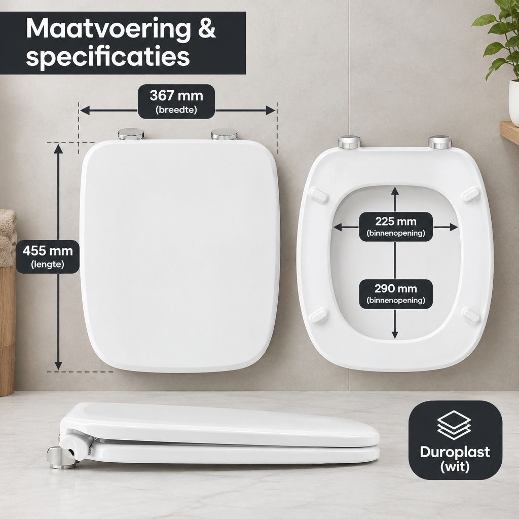 Afmetingen en productspecificaties van vierkante toiletbril