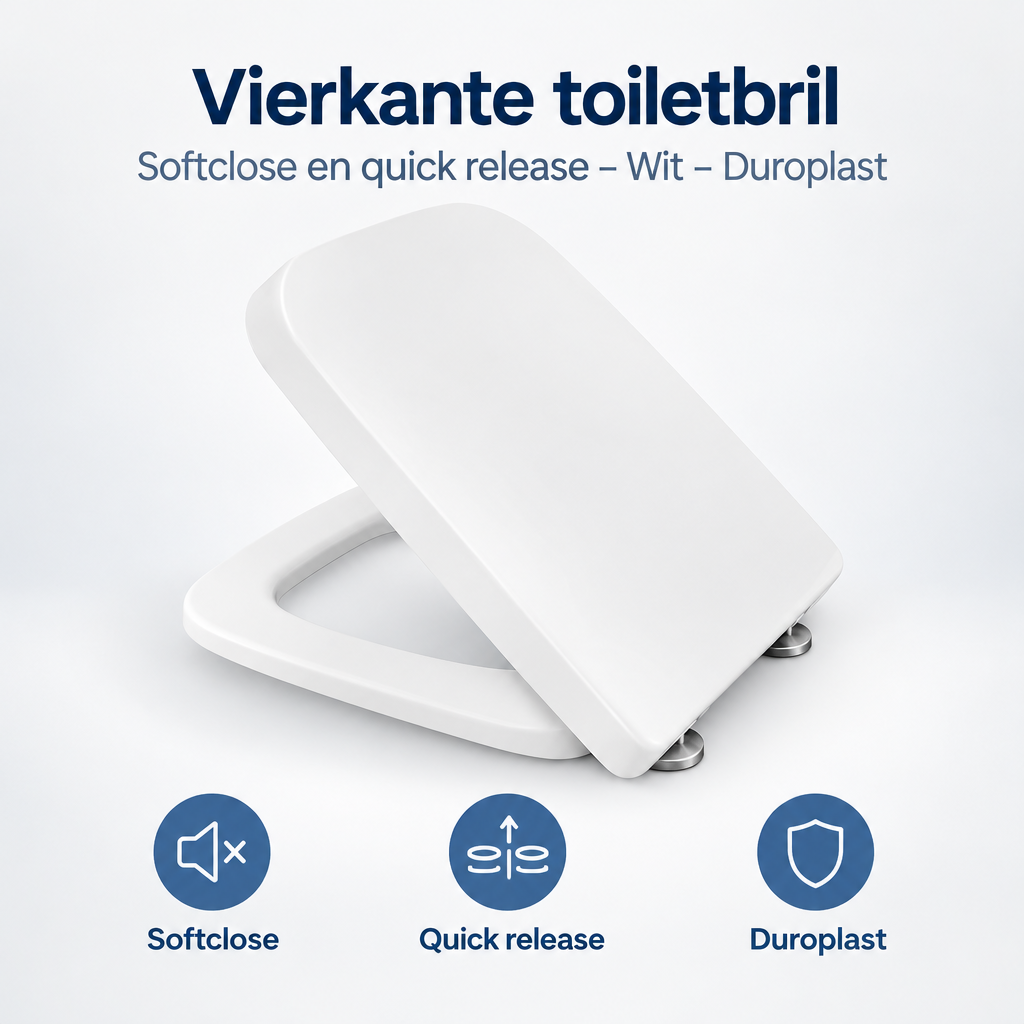 Overzicht van vierkante toiletbril met de belangrijkste productvoordelen
