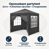 PIM Shopify visual 1/6 · Opvouwbare partytent 2x2 m – 4 afneembare zijwanden – 3 hoogtestanden – Overzicht & kernvoordelen