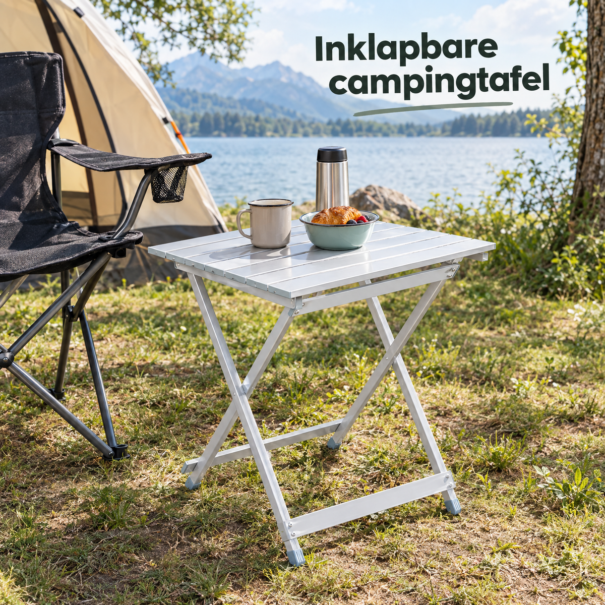Inklapbare campingtafel van BukkitBow, aluminium, lichtgewicht van 1,95 kg, afmetingen 50,5 x 47 x 59,5 cm, geschikt voor kampeerplekken