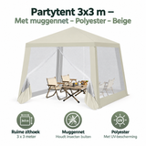 PIM Shopify visual 3/6 · Partytent 3x3 m – Met muggennet – Polyester – Beige – Belangrijkste voordelen