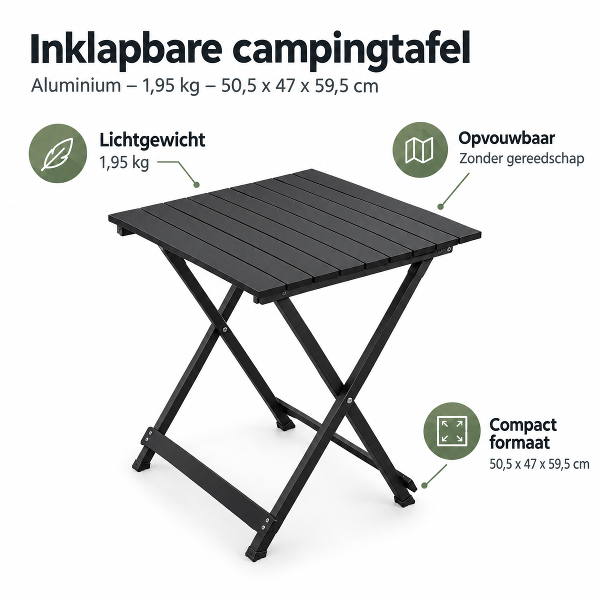 Inklapbare campingtafel van BukkitBow met aluminium, 50,5 x 47 x 59,5 cm, lichtgewicht en gemakkelijk mee te nemen.