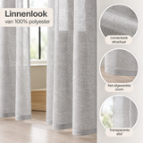 Detail van materiaal en afwerking van vitrage gordijnen
