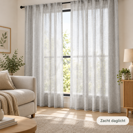 Set van 2 linnenlook vitrage gordijnen van BukkitBow, 140x175 cm, hangend voor raam in een lichte interieurstijl