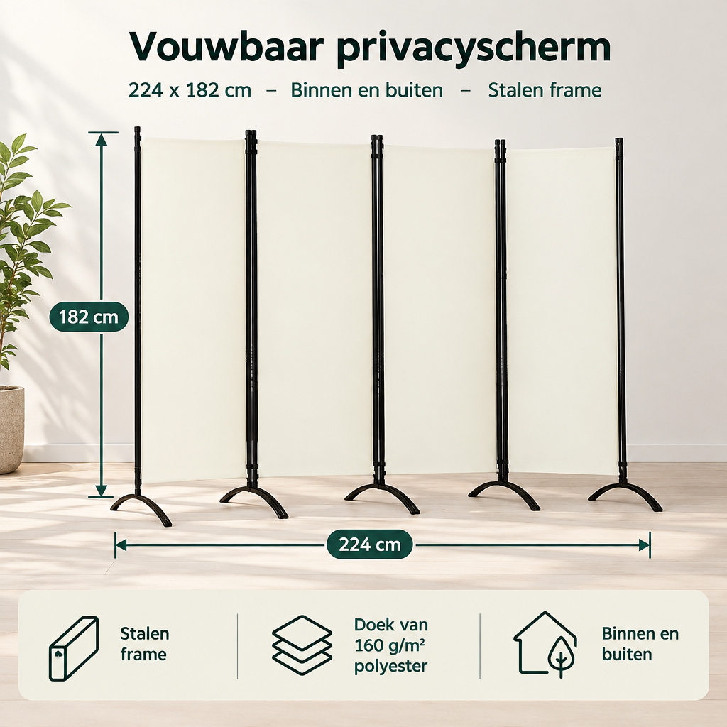 Afmetingen en productspecificaties van vouwbaar privacyscherm