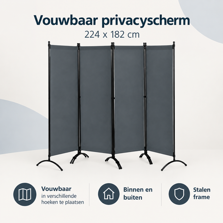 Overzicht van vouwbaar privacyscherm met de belangrijkste productvoordelen