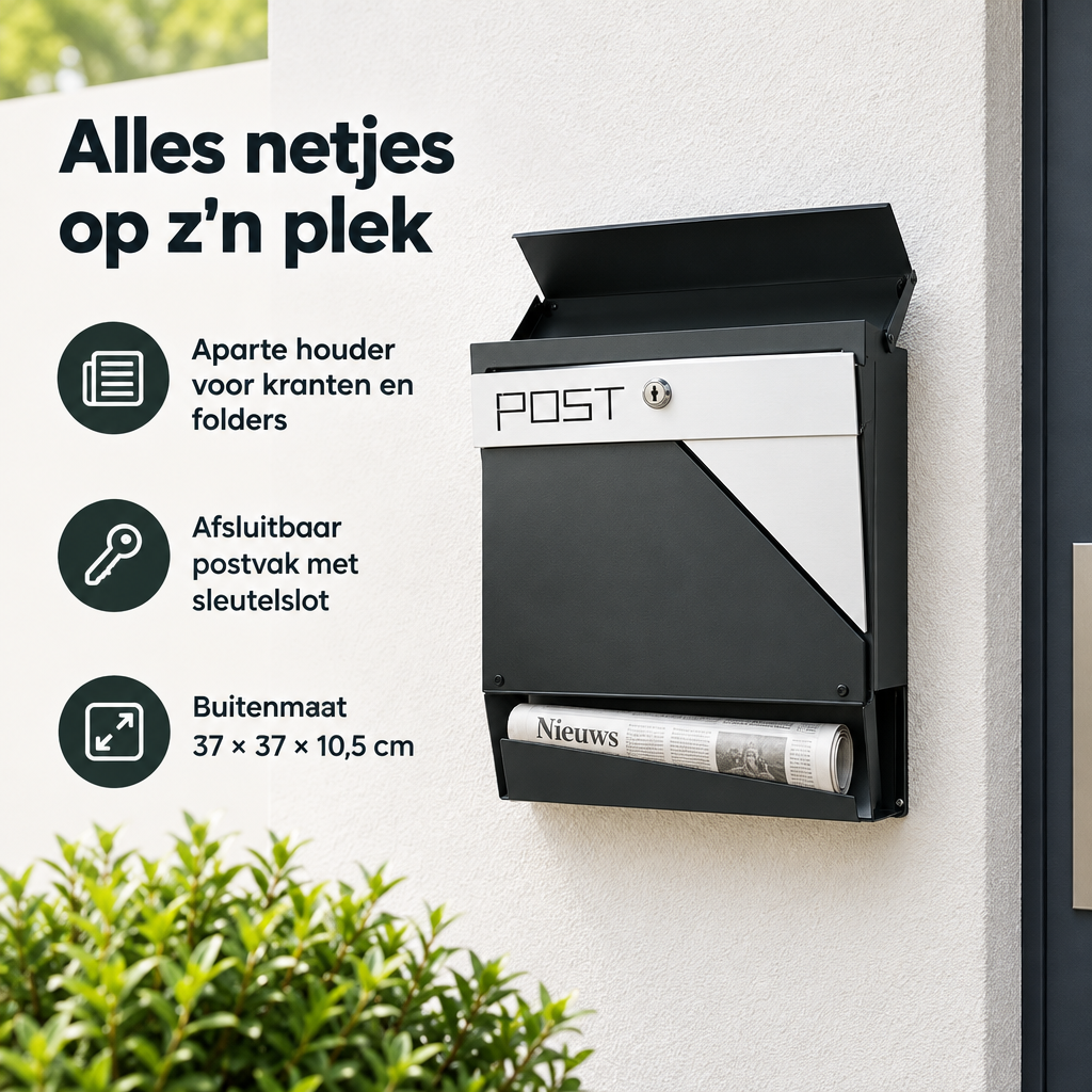 Praktische toepassing en keuzehulp voor wandbrievenbus met krantenhouder