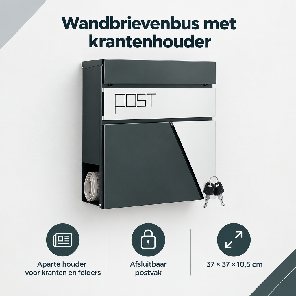 Overzicht van wandbrievenbus met krantenhouder met de belangrijkste productvoordelen