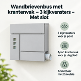 Wandbrievenbus van BukkitBow met krantenvak, drie kijkvensters en slot voor veilige postbewerking.
