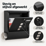 BukkitBow wandbrievenbus met krantenvak, 3 kijkvensters, naamplaatje en slot, geschikt voor gevelmontage, moderne design.