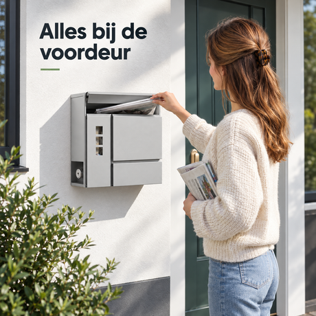 wandbrievenbus met krantenvak in gebruik in een passende praktijksituatie
