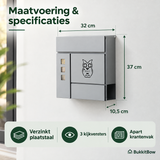 Uilmotief wandbrievenbus met krantenvak en 3 kijkvensters, afsluitbaar, van BukkitBow, geschikt voor muurmontage.