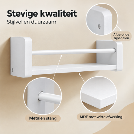 Detail van materiaal en afwerking van wandplanken wit