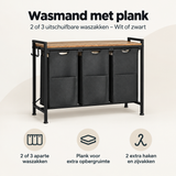 Overzicht van wasmand met plank met de belangrijkste productvoordelen