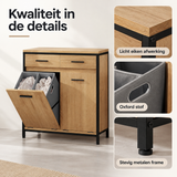 Detail van materiaal en afwerking van wasmandkast