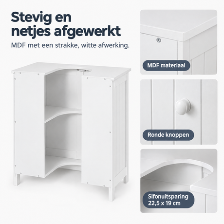 Detail van materiaal en afwerking van wastafelonderkast 60 cm